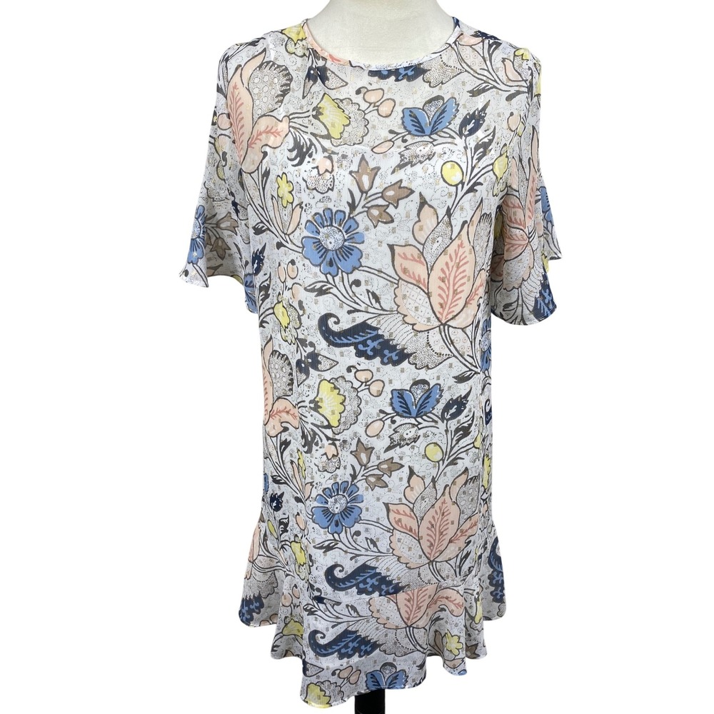 LOFT Floral Print Shift Dress Ruffle Hem Petite M Romantic Spring‎ Bloomcore
